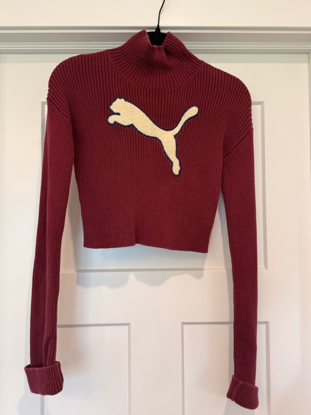 Fenty PUMA by Rihanna Long Sleeve Mock Turtleneck Sweater Sz M Burgundy Midriff